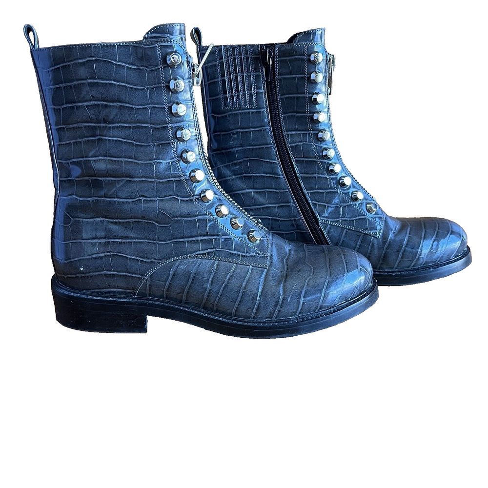 Jeffrey Campbell Tonette Combat‎ Croc Embossed Boot Grey Women's Size 10